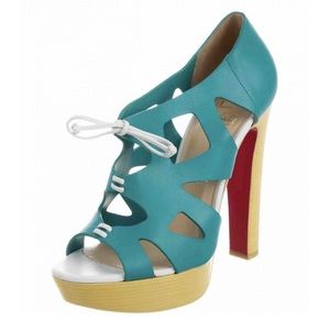 Authentic Christian Louboutin Leather Cutout Lace-up Platform Ankle Boot